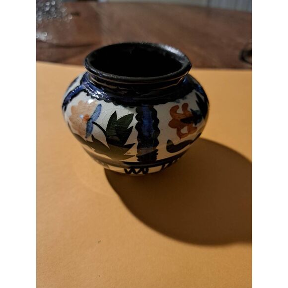 Vintage Keramika Hungary Hand Painted Miniature Pottery Vase Blue White Brown - Picture 2 of 6